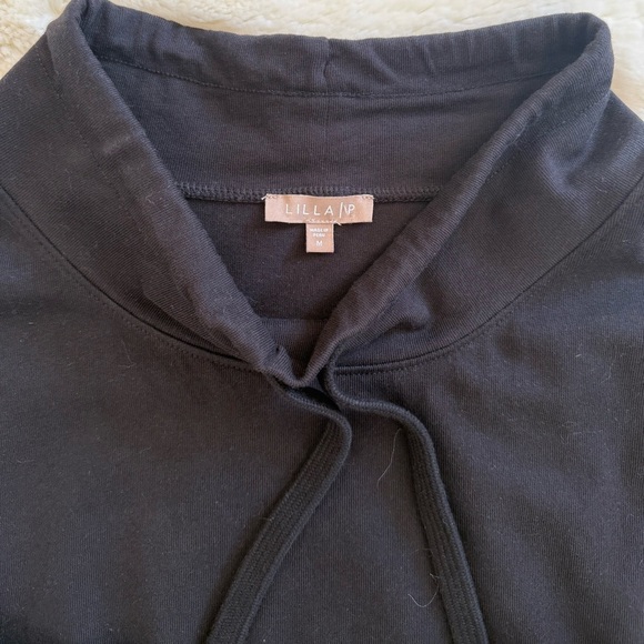 🛍️ Lilla P Black Cotton Short Sleeve Drawstring Mock Neck Cropped Sweatshirt M - Picture 4 of 7